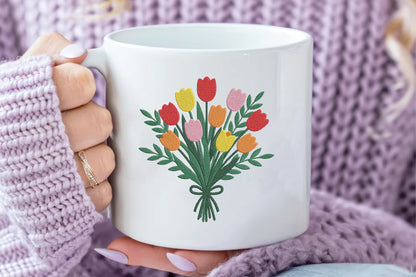 Tulips Flower Embroidery Design – Beautiful Tulip Floral Machine Embroidery Pattern, Elegant Flower Embroidery Design