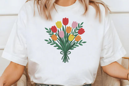 Tulips Flower Embroidery Design – Beautiful Tulip Floral Machine Embroidery Pattern, Elegant Flower Embroidery Design