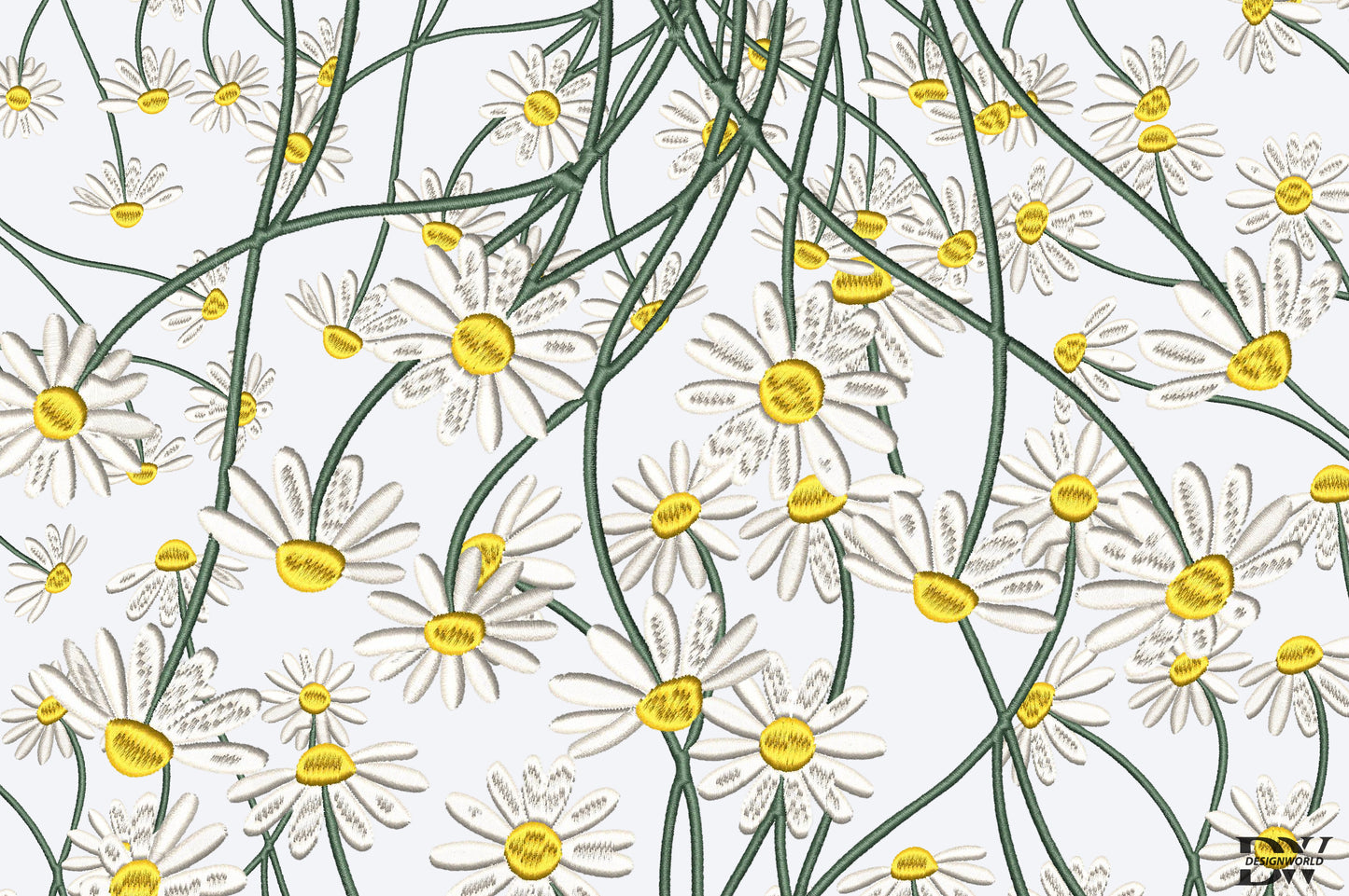 White Daisies Embroidery Design – Beautiful White Daisy Floral Machine Embroidery Pattern, Elegant Flower Embroidery Design