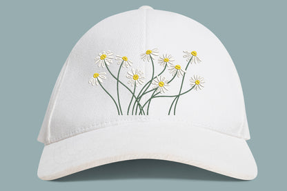 White Daisies Embroidery Design – Beautiful White Daisy Floral Machine Embroidery Pattern, Elegant Flower Embroidery Design