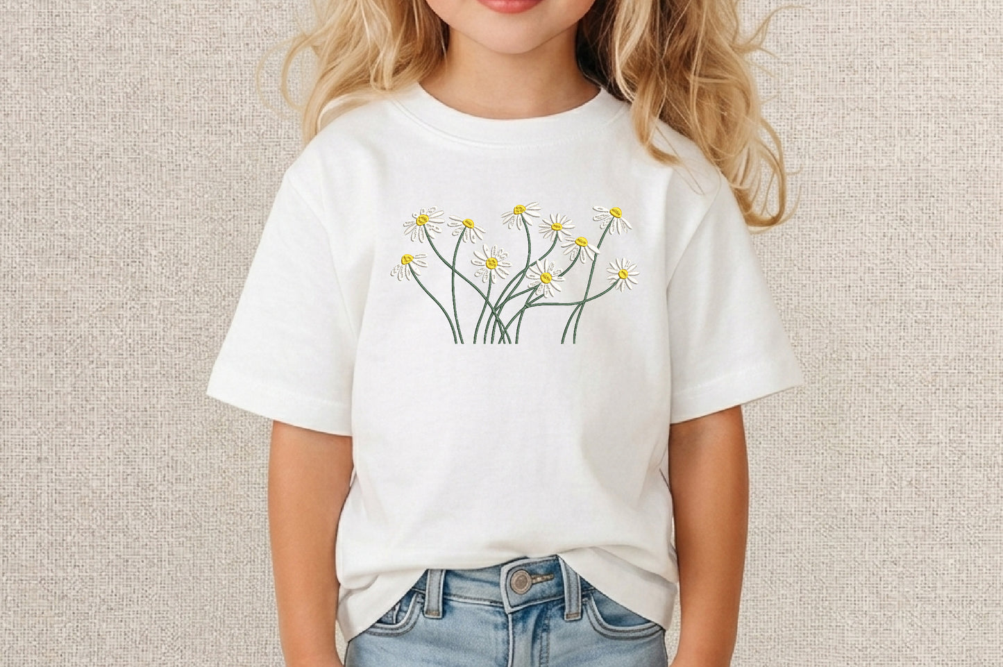 White Daisies Embroidery Design – Beautiful White Daisy Floral Machine Embroidery Pattern, Elegant Flower Embroidery Design