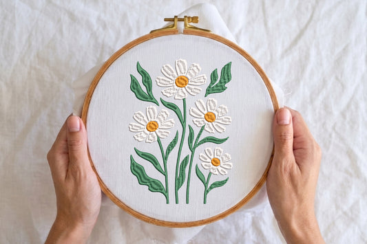 White Flowers Embroidery Design – Beautiful White Floral Machine Embroidery Pattern, Elegant Botanical Flower Embroidery Design