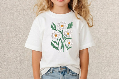White Flowers Embroidery Design – Beautiful White Floral Machine Embroidery Pattern, Elegant Botanical Flower Embroidery Design