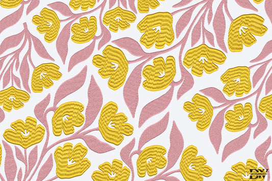 Yellow Flower Embroidery Design – Beautiful Yellow Floral Machine Embroidery Pattern, Elegant Flower Embroidery Design