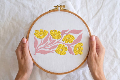 Yellow Flower Embroidery Design – Beautiful Yellow Floral Machine Embroidery Pattern, Elegant Flower Embroidery Design