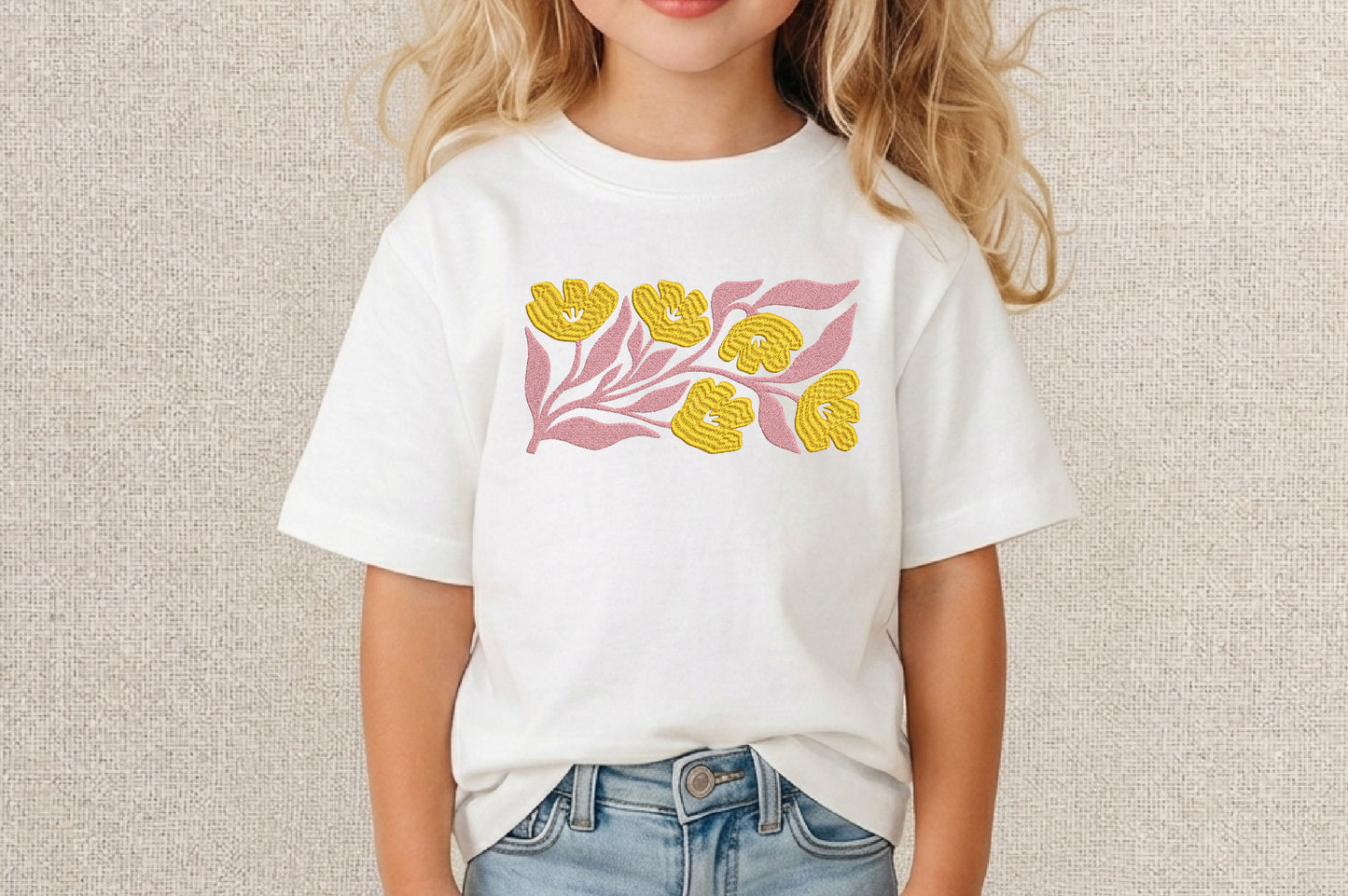 Yellow Flower Embroidery Design – Beautiful Yellow Floral Machine Embroidery Pattern, Elegant Flower Embroidery Design