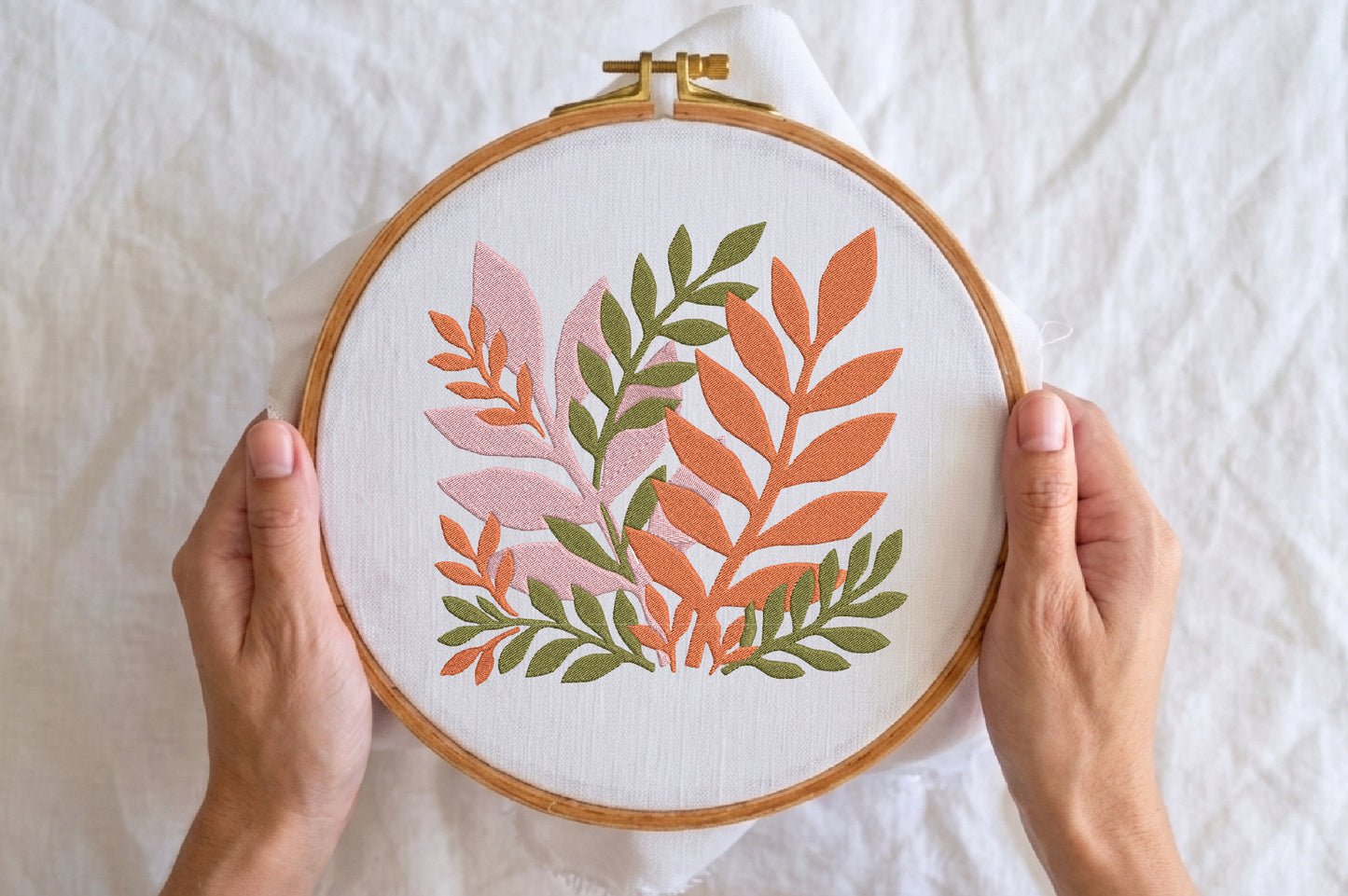 Abstract Leaf Embroidery Design – Modern Artistic Leaf Machine Embroidery Pattern, Unique Botanical Embroidery Design