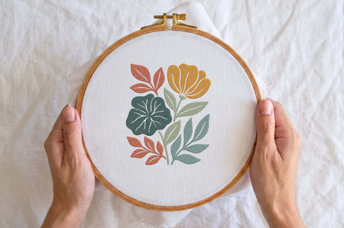 Abstract Floral Embroidery Design – Modern Artistic Flower Machine Embroidery Pattern, Unique Botanical Embroidery Design