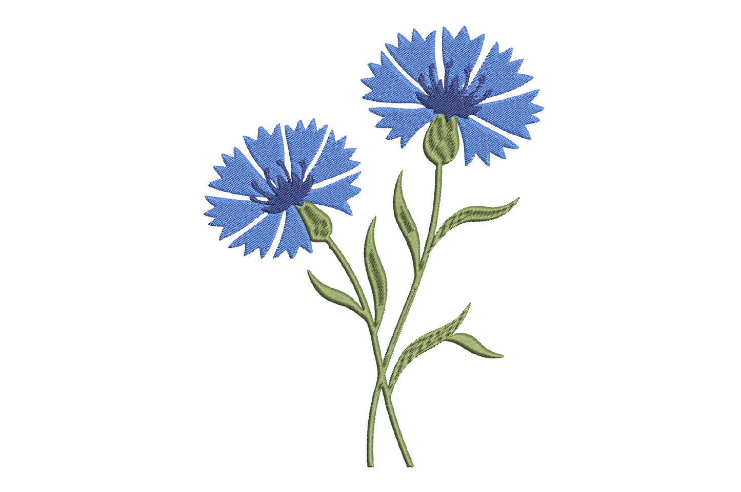 Blue Cornflowers Embroidery Design – Beautiful Blue Cornflower Machine Embroidery Pattern, Elegant Floral Embroidery Design