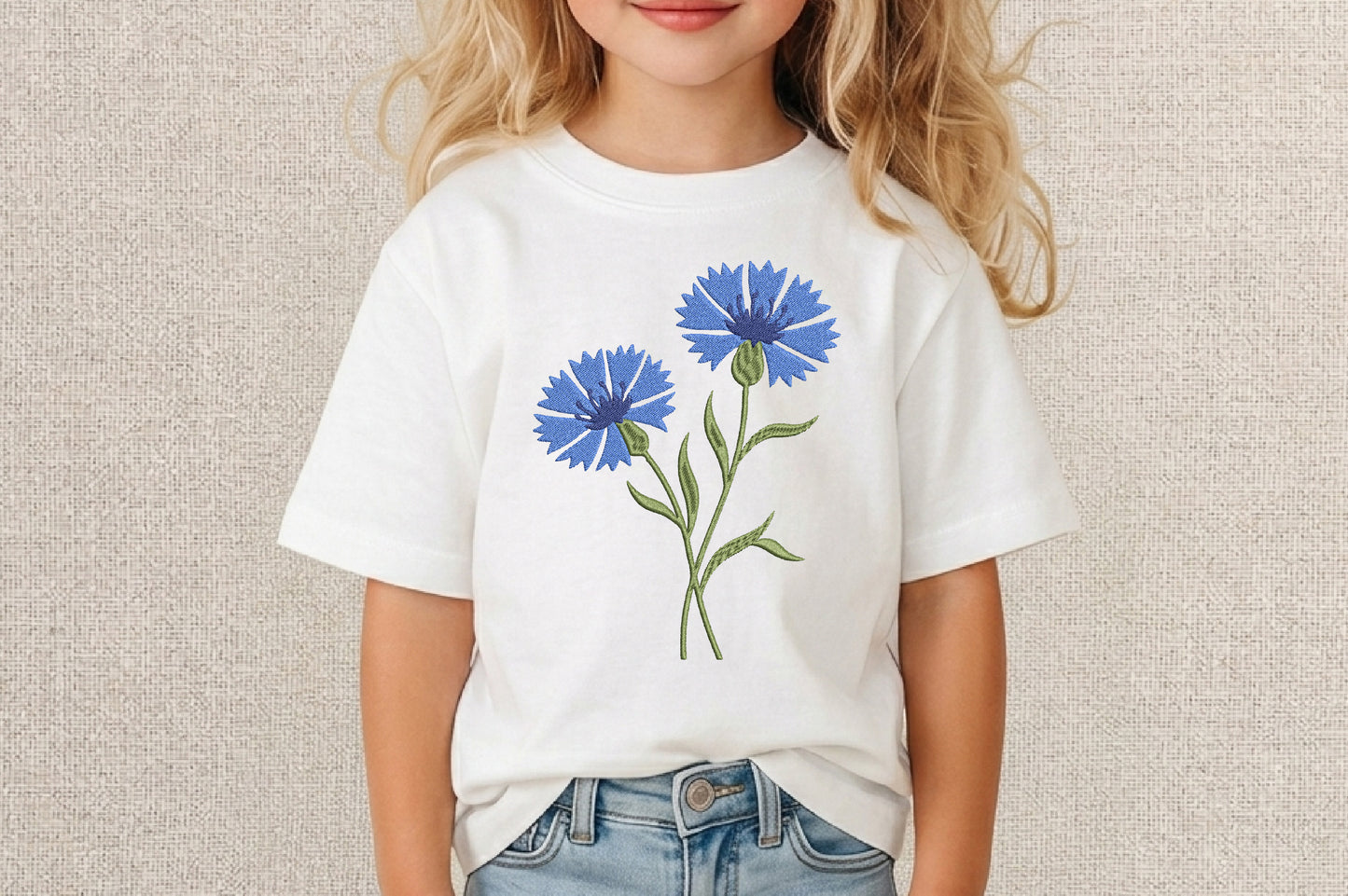 Blue Cornflowers Embroidery Design – Beautiful Blue Cornflower Machine Embroidery Pattern, Elegant Floral Embroidery Design