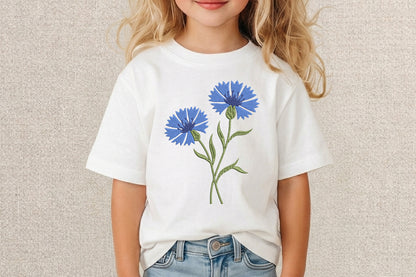Blue Cornflowers Embroidery Design – Beautiful Blue Cornflower Machine Embroidery Pattern, Elegant Floral Embroidery Design