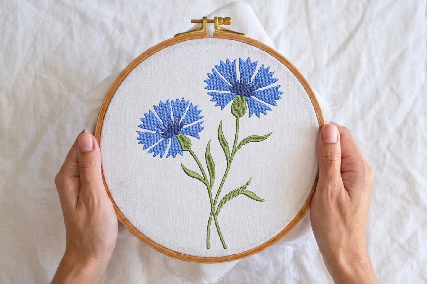 Blue Cornflowers Embroidery Design – Beautiful Blue Cornflower Machine Embroidery Pattern, Elegant Floral Embroidery Design