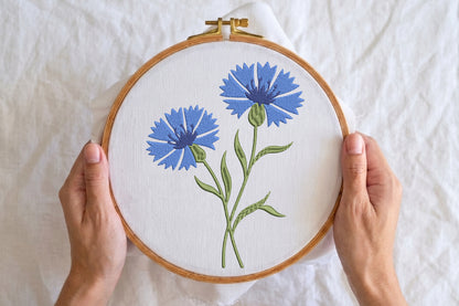 Blue Cornflowers Embroidery Design – Beautiful Blue Cornflower Machine Embroidery Pattern, Elegant Floral Embroidery Design