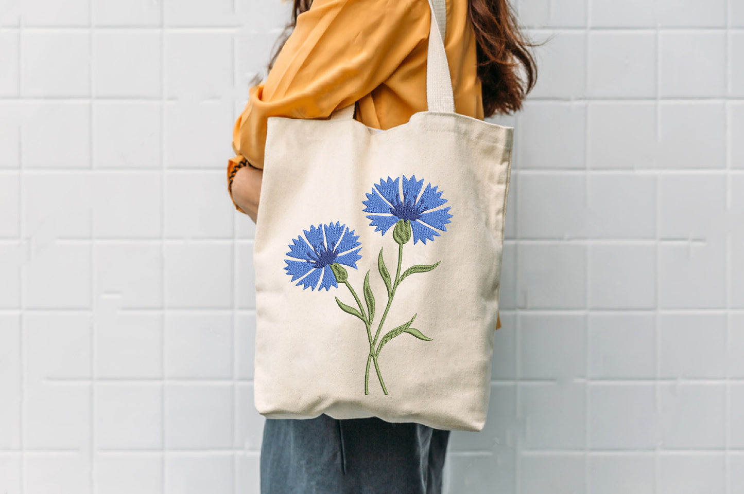 Blue Cornflowers Embroidery Design – Beautiful Blue Cornflower Machine Embroidery Pattern, Elegant Floral Embroidery Design