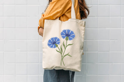 Blue Cornflowers Embroidery Design – Beautiful Blue Cornflower Machine Embroidery Pattern, Elegant Floral Embroidery Design