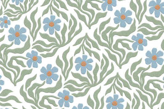 Blue Flowers Embroidery Design – Beautiful Blue Floral Machine Embroidery Pattern, Elegant Flower Embroidery Design