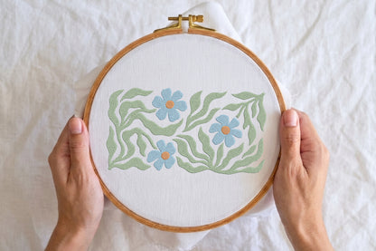 Blue Flowers Embroidery Design – Beautiful Blue Floral Machine Embroidery Pattern, Elegant Flower Embroidery Design