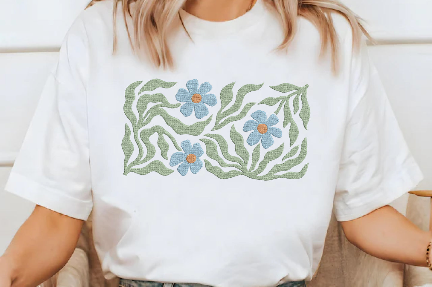 Blue Flowers Embroidery Design – Beautiful Blue Floral Machine Embroidery Pattern, Elegant Flower Embroidery Design