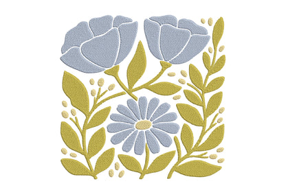 Blue Flowers Embroidery Design – Elegant Floral Machine Embroidery Pattern, Beautiful Blue Flower Embroidery Design