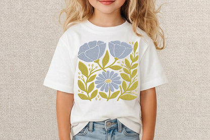 Blue Flowers Embroidery Design – Elegant Floral Machine Embroidery Pattern, Beautiful Blue Flower Embroidery Design