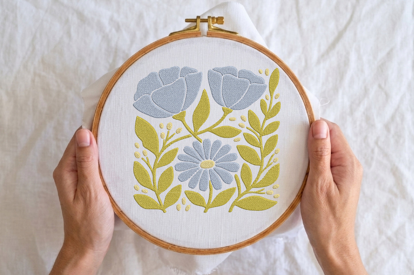 Blue Flowers Embroidery Design – Elegant Floral Machine Embroidery Pattern, Beautiful Blue Flower Embroidery Design