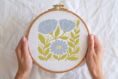 Blue Flowers Embroidery Design – Elegant Floral Machine Embroidery Pattern, Beautiful Blue Flower Embroidery Design