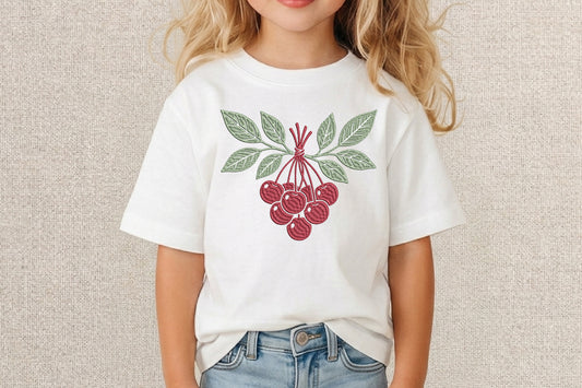 Cherries Embroidery Design – Cute Cherry Fruit Machine Embroidery Pattern, Sweet Summer Fruit Embroidery Design