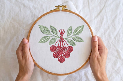 Cherries Embroidery Design – Cute Cherry Fruit Machine Embroidery Pattern, Sweet Summer Fruit Embroidery Design