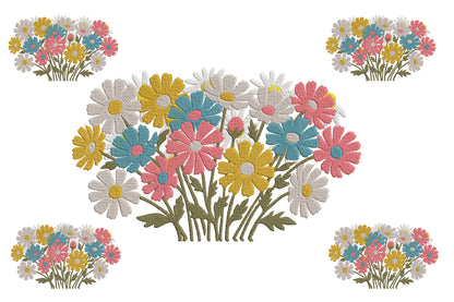 Cosmos Flowers Embroidery Design – Beautiful Cosmos Floral Machine Embroidery Pattern, Elegant Flower Embroidery Design