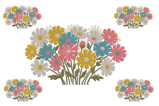 Cosmos Flowers Embroidery Design – Beautiful Cosmos Floral Machine Embroidery Pattern, Elegant Flower Embroidery Design