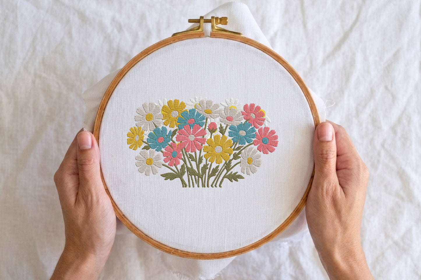 Cosmos Flowers Embroidery Design – Beautiful Cosmos Floral Machine Embroidery Pattern, Elegant Flower Embroidery Design