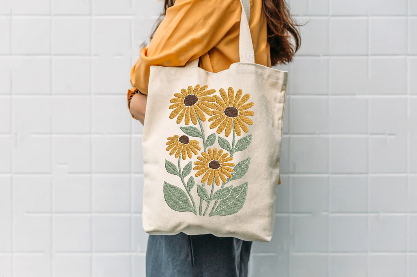 Daisy Flowers Embroidery Design – Beautiful Daisy Floral Machine Embroidery Pattern, Elegant Flower Embroidery Design