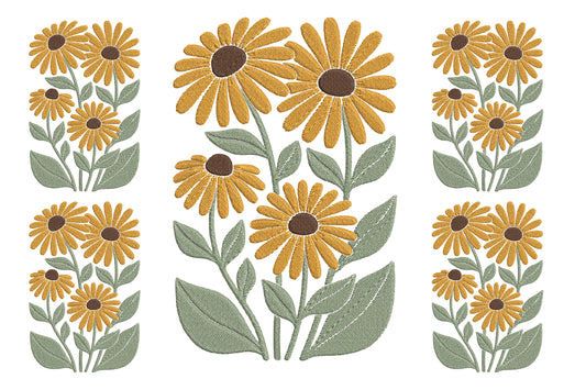 Daisy Flowers Embroidery Design – Beautiful Daisy Floral Machine Embroidery Pattern, Elegant Flower Embroidery Design
