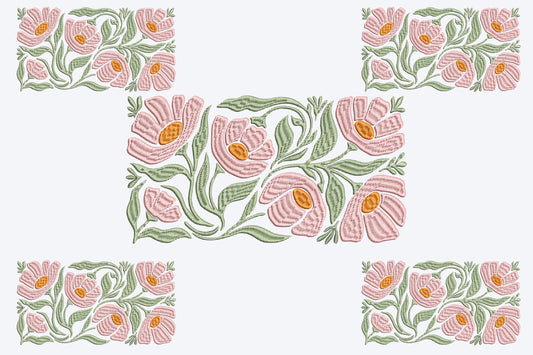Floral Embroidery Design – Beautiful Flower Machine Embroidery Pattern, Elegant Botanical Floral Embroidery Design