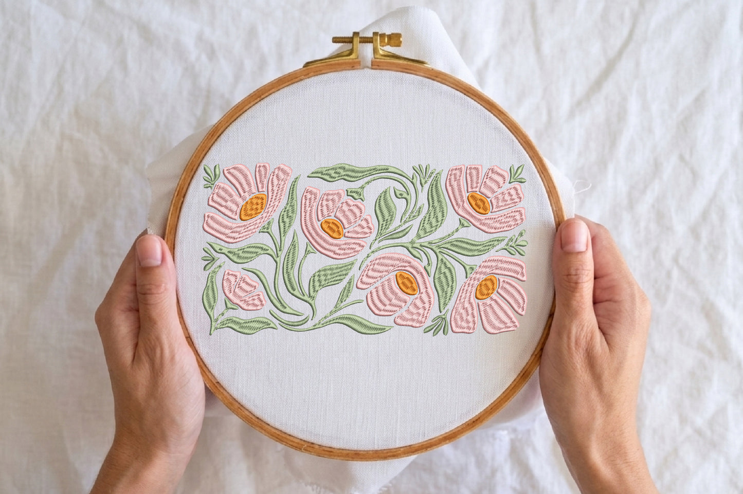 Floral Embroidery Design – Beautiful Flower Machine Embroidery Pattern, Elegant Botanical Floral Embroidery Design