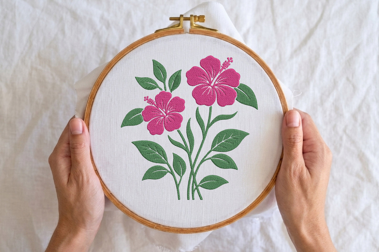 Hibiscus Flowers Embroidery Design – Beautiful Hibiscus Flower Machine Embroidery Pattern, Tropical Floral Embroidery Design
