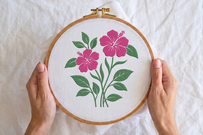 Hibiscus Flowers Embroidery Design – Beautiful Hibiscus Flower Machine Embroidery Pattern, Tropical Floral Embroidery Design