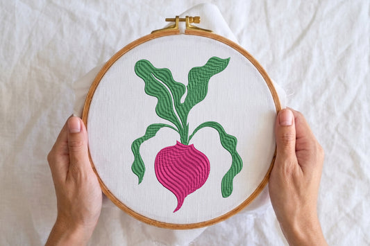 Magenta Beet Embroidery Design – Cute Beetroot Vegetable Machine Embroidery Pattern, Colorful Garden & Food Embroidery Design