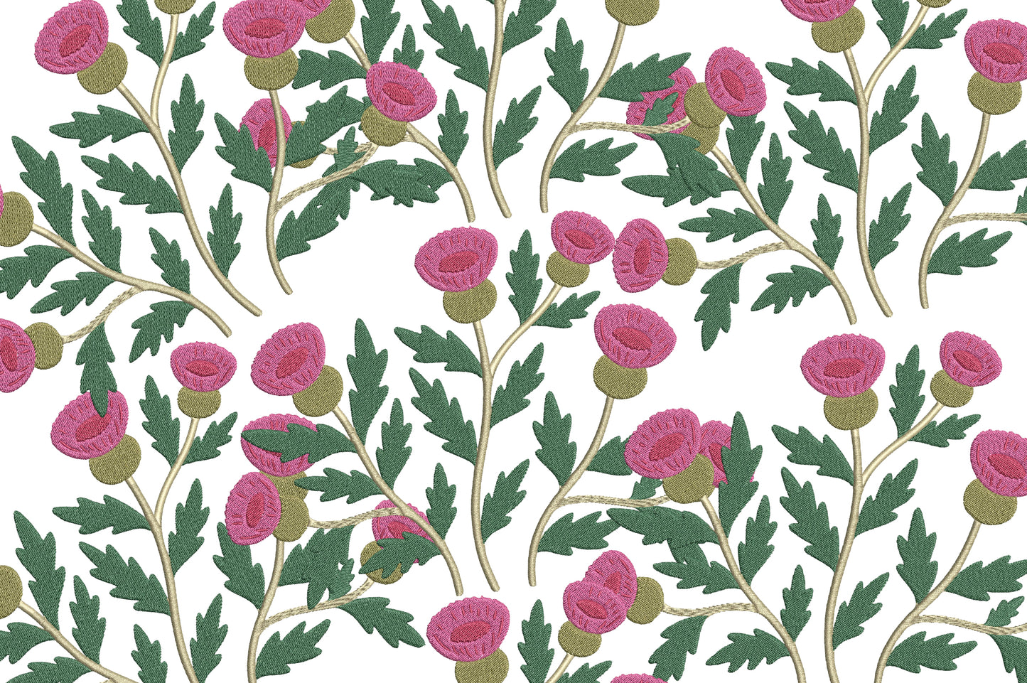 Magenta Flowers Embroidery Design – Beautiful Magenta Floral Machine Embroidery Pattern, Elegant Flower Embroidery Design