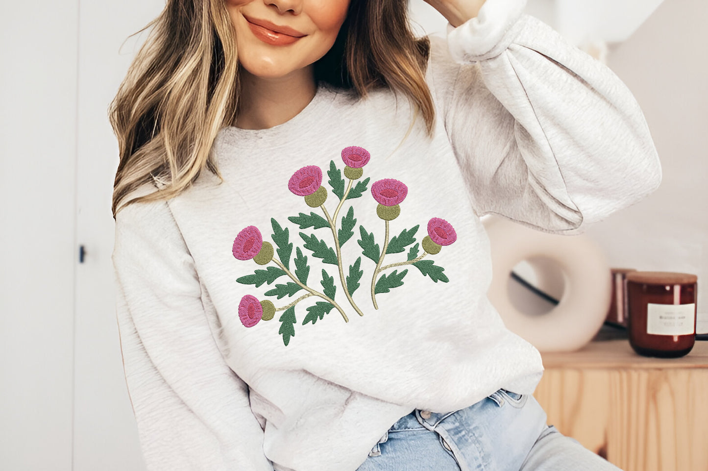 Magenta Flowers Embroidery Design – Beautiful Magenta Floral Machine Embroidery Pattern, Elegant Flower Embroidery Design
