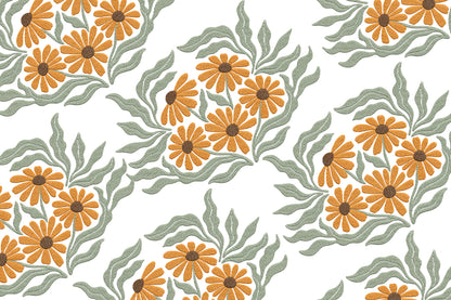 Orange Daisies Embroidery Design – Beautiful Orange Daisy Floral Machine Embroidery Pattern, Elegant Flower Embroidery Design