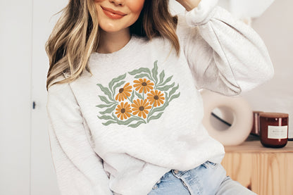 Orange Daisies Embroidery Design – Beautiful Orange Daisy Floral Machine Embroidery Pattern, Elegant Flower Embroidery Design