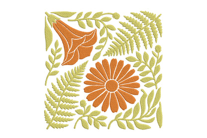 Orange Flowers Embroidery Design – Beautiful Floral Machine Embroidery Pattern, Elegant Orange Flower Embroidery Design