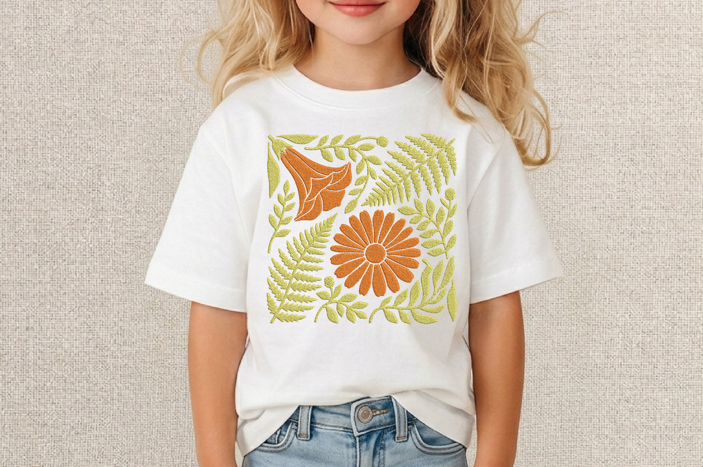 Orange Flowers Embroidery Design – Beautiful Floral Machine Embroidery Pattern, Elegant Orange Flower Embroidery Design