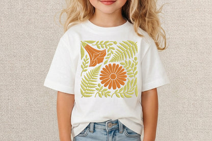 Orange Flowers Embroidery Design – Beautiful Floral Machine Embroidery Pattern, Elegant Orange Flower Embroidery Design