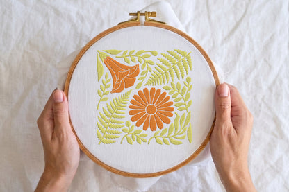 Orange Flowers Embroidery Design – Beautiful Floral Machine Embroidery Pattern, Elegant Orange Flower Embroidery Design