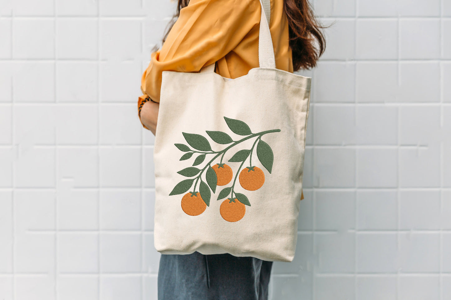 Orange Hanging Flower Embroidery Design – Beautiful Orange Floral Machine Embroidery Pattern, Elegant Hanging Flower Embroidery Design