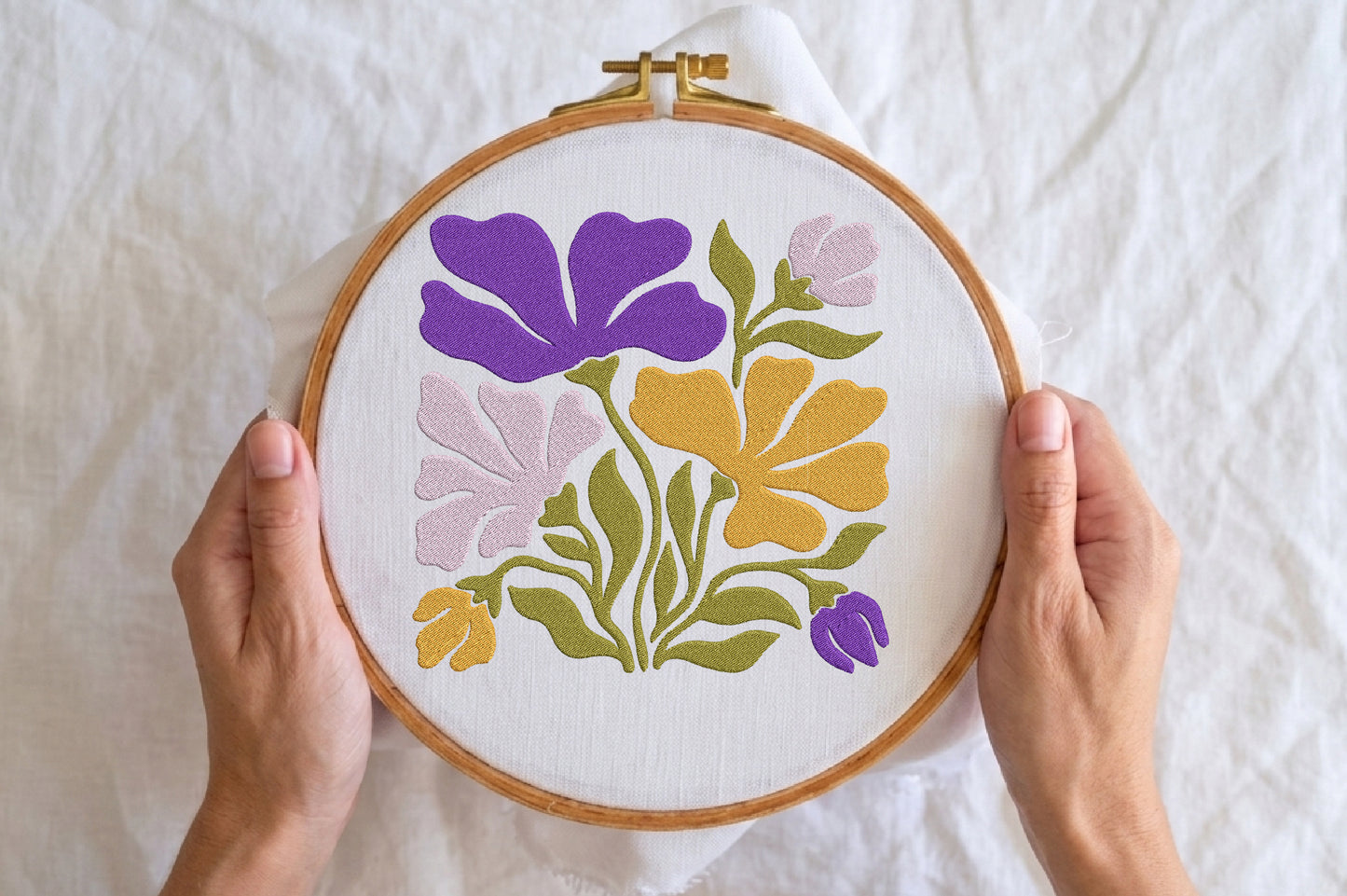 Organic Flower Embroidery Design – Beautiful Organic Floral Machine Embroidery Pattern, Modern Botanical Embroidery Design