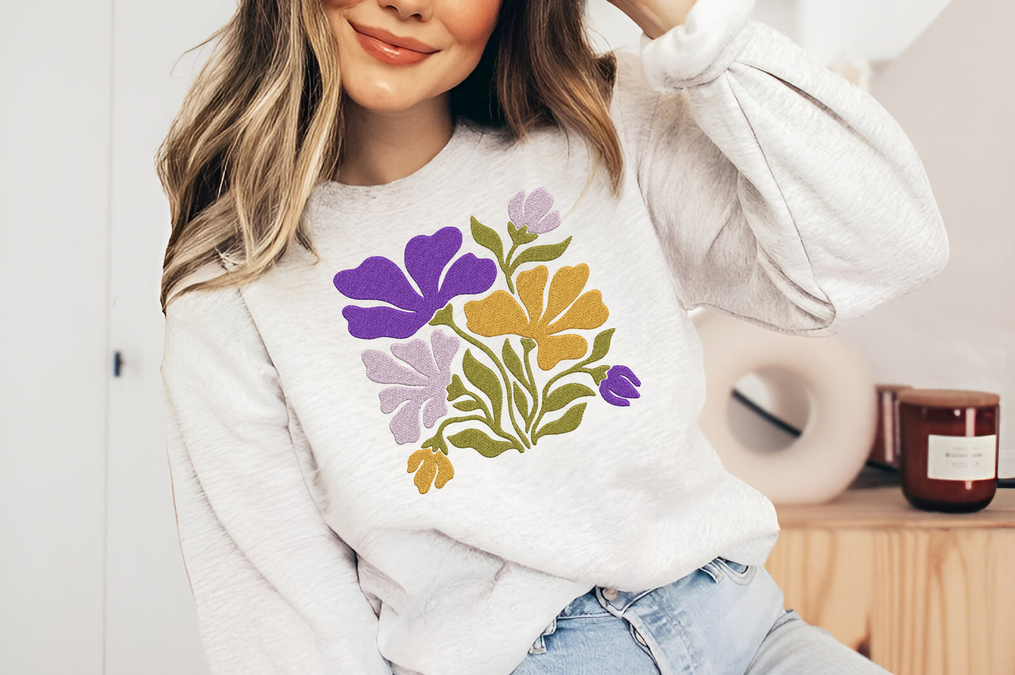 Organic Flower Embroidery Design – Beautiful Organic Floral Machine Embroidery Pattern, Modern Botanical Embroidery Design