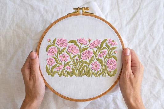 Pink Blossoms Embroidery Design – Beautiful Pink Flower Machine Embroidery Pattern, Elegant Floral Botanical Embroidery Design